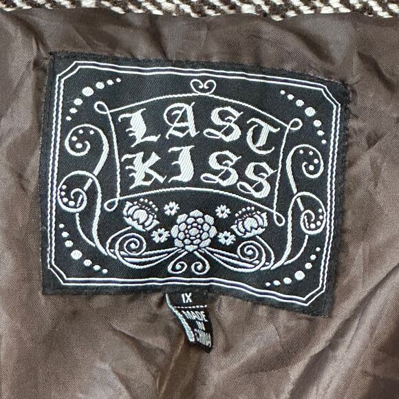 Vintage Last Kiss Tweed Dark Academia Pea Coat Jacket Plus Size 1X 90s - Picture 4 of 7